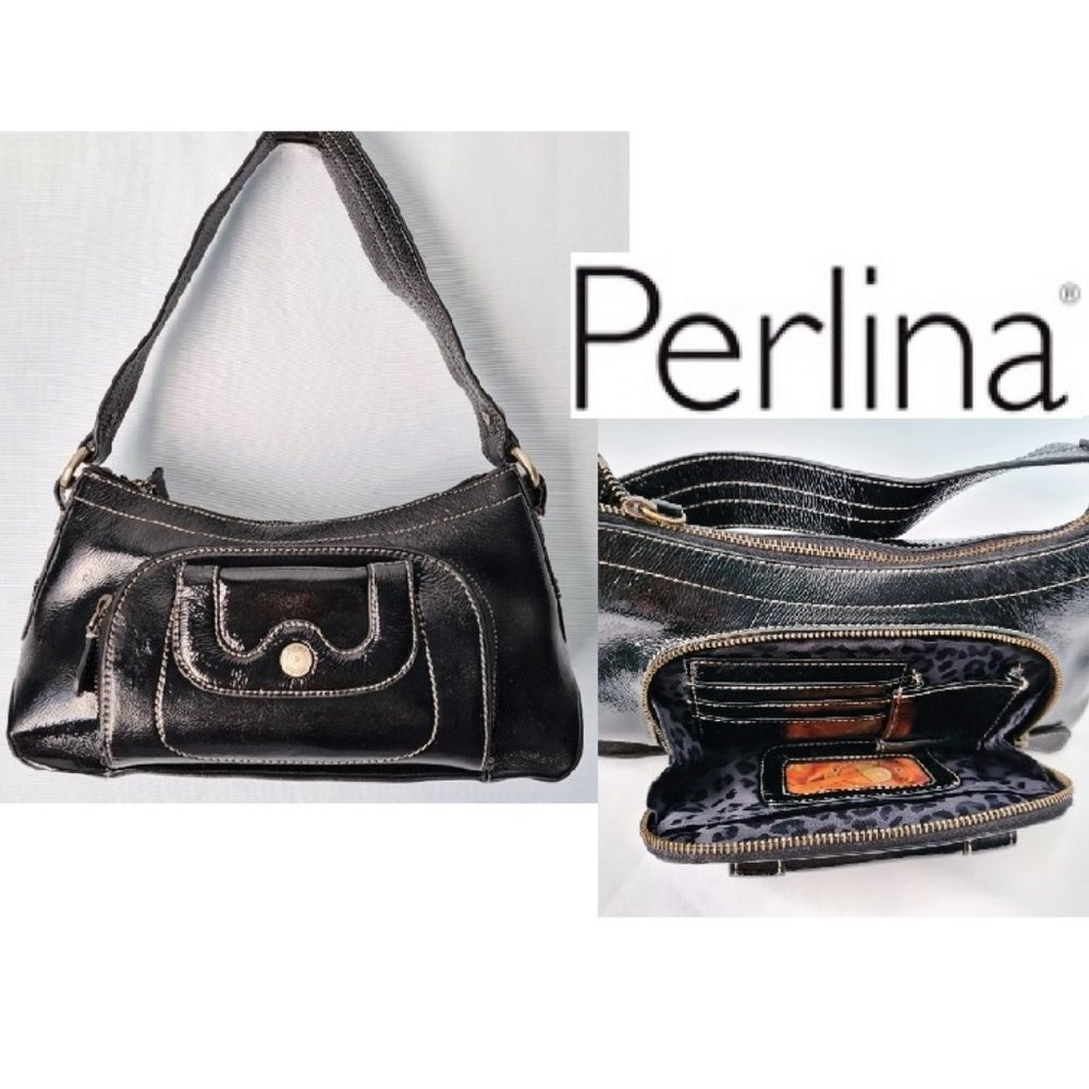New Perlina Patent Organizer Hobo Shoulder Bag